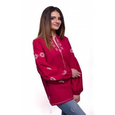 Embroidered Blouse "Ornaments Raspberry" handmade